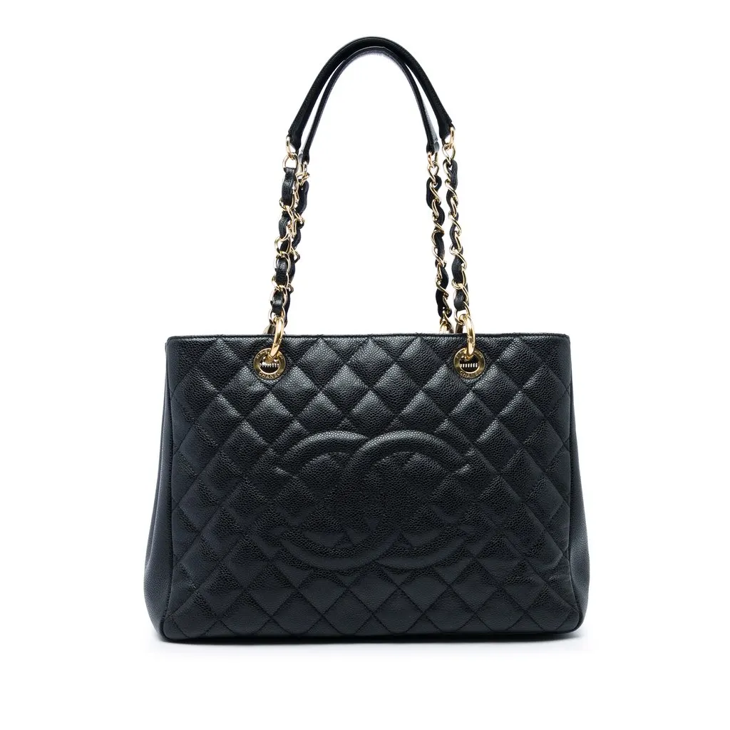 Chanel Caviar Grand Shopping Tote Black Leather Very good - Front View