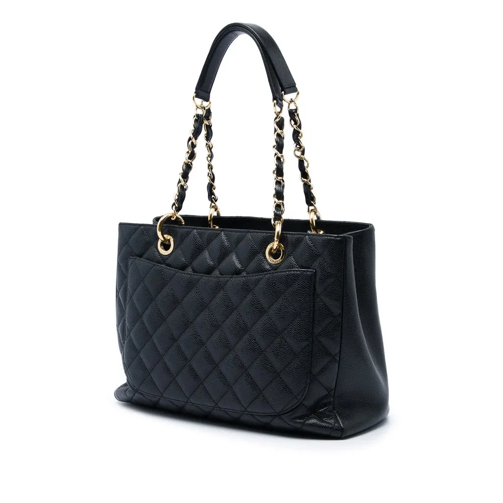 Chanel Caviar Grand Shopping Tote Black Leather Very good - Back View