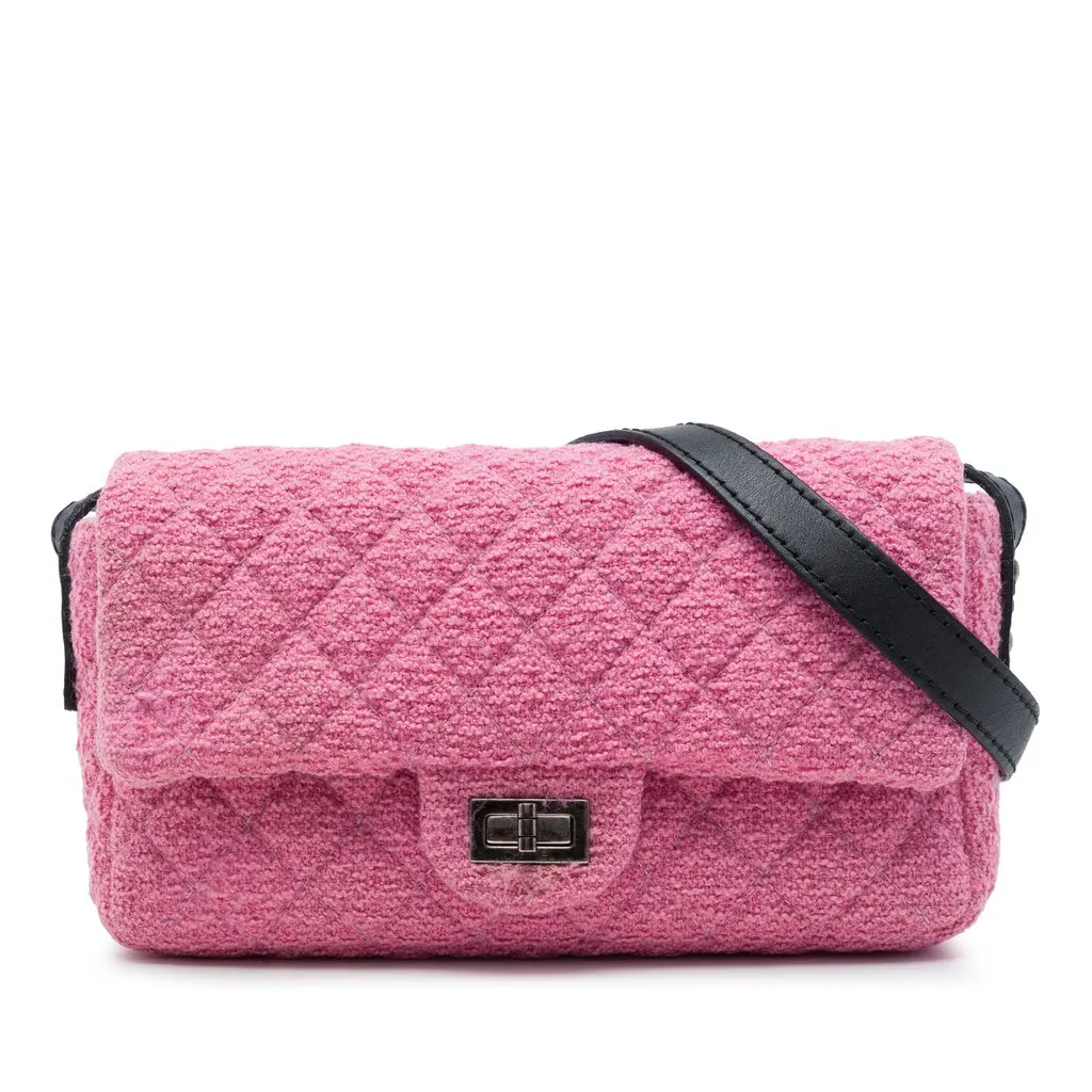 Chanel Small Quilted Tweed Reissue 2.55 Easy Messenger Flap Pink Tweed Very good - Front View