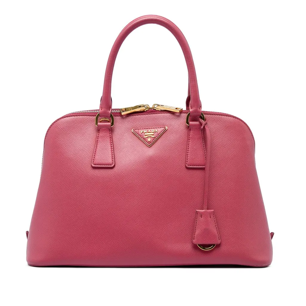 Prada Medium Saffiano Lux Promenade Satchel Pink Leather Good - Front View