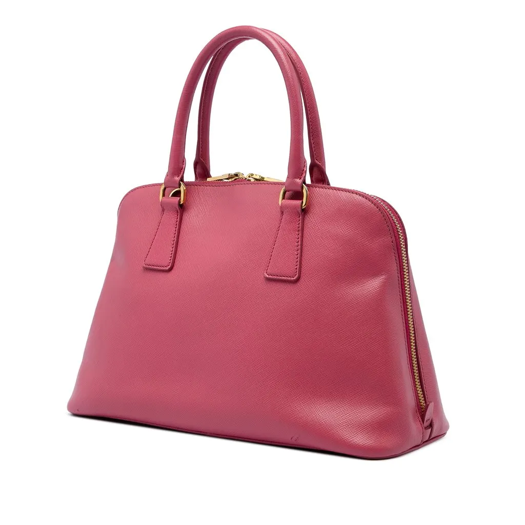 Prada Medium Saffiano Lux Promenade Satchel Pink Leather Good - Back View