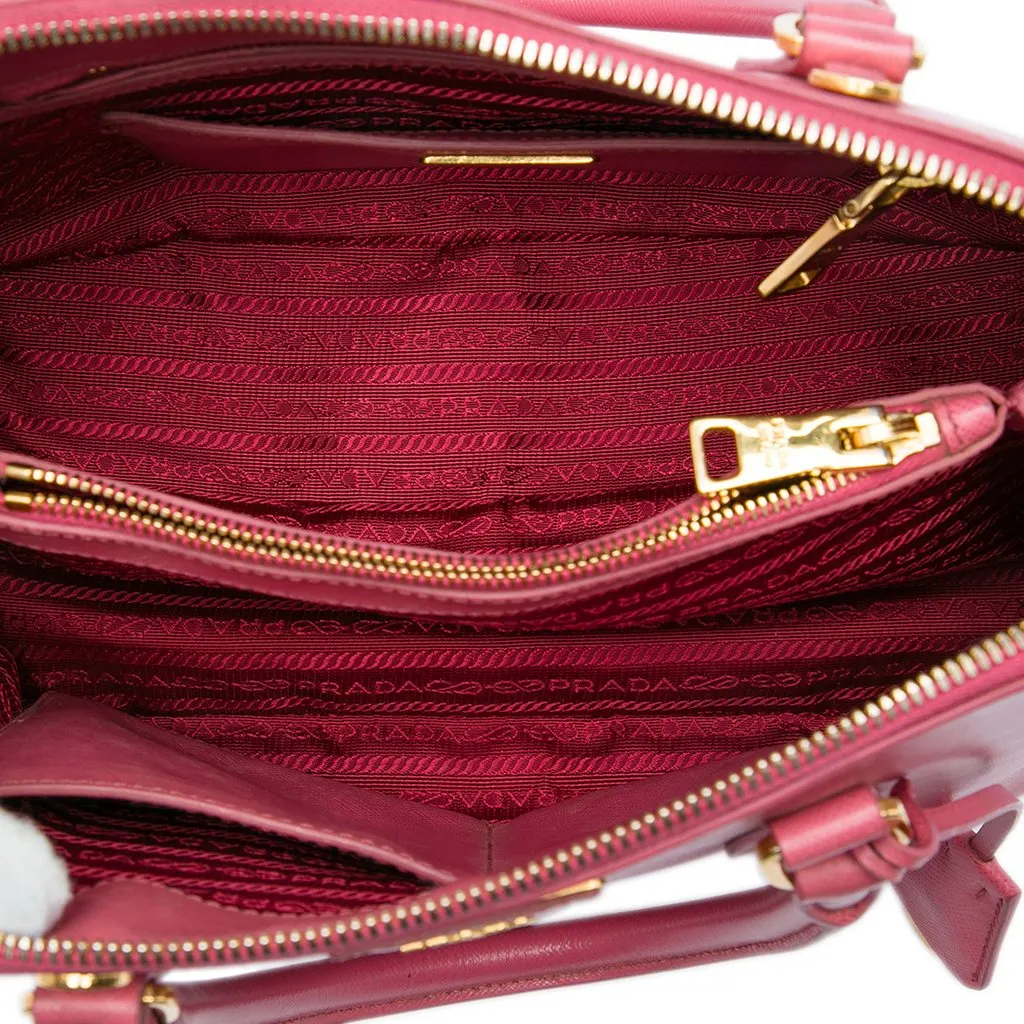 Prada Medium Saffiano Lux Promenade Satchel Pink Leather Good - Model View