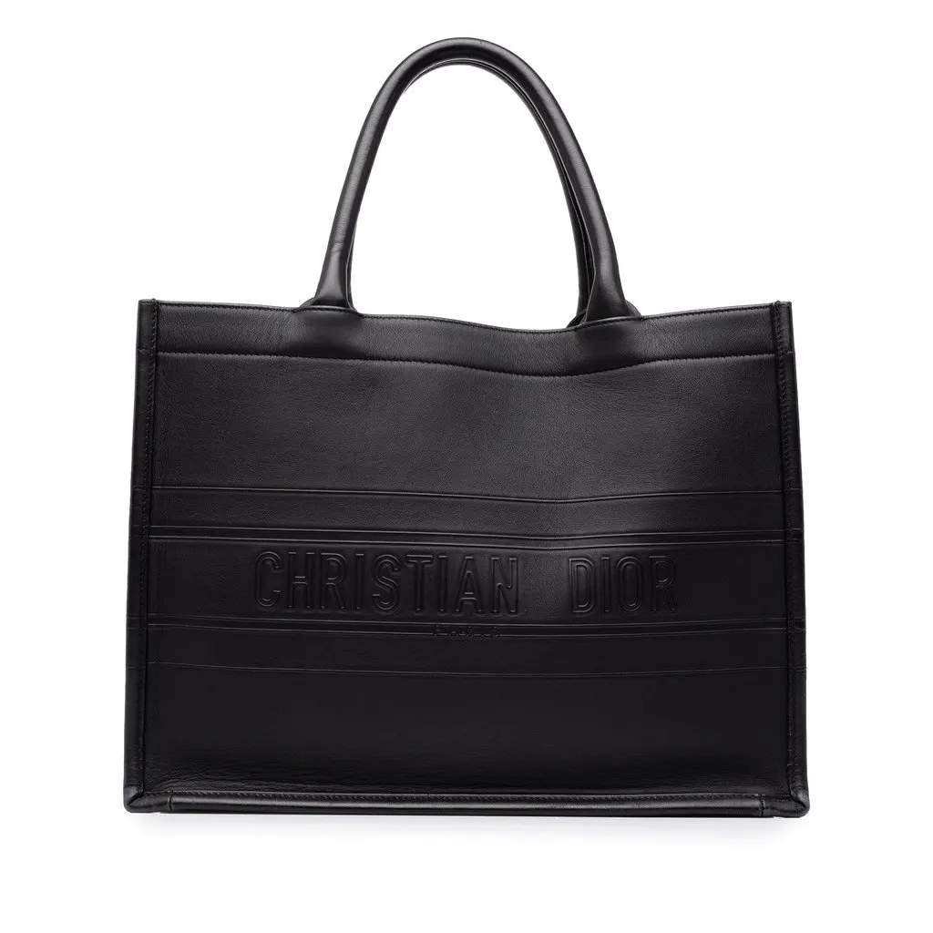 Dior Medium Embossed Leather Book Tote Black Leather Very good - Front View