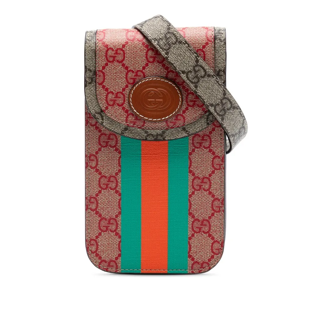 Gucci Dans Le Vert GG Supreme Web Phone Holder Crossbody Red Very good - Front View