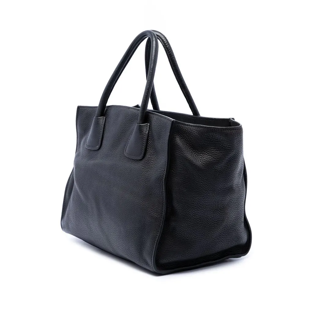 Prada Vitello Daino Front Pocket Open Convertible Tote Black Leather Good - Back View