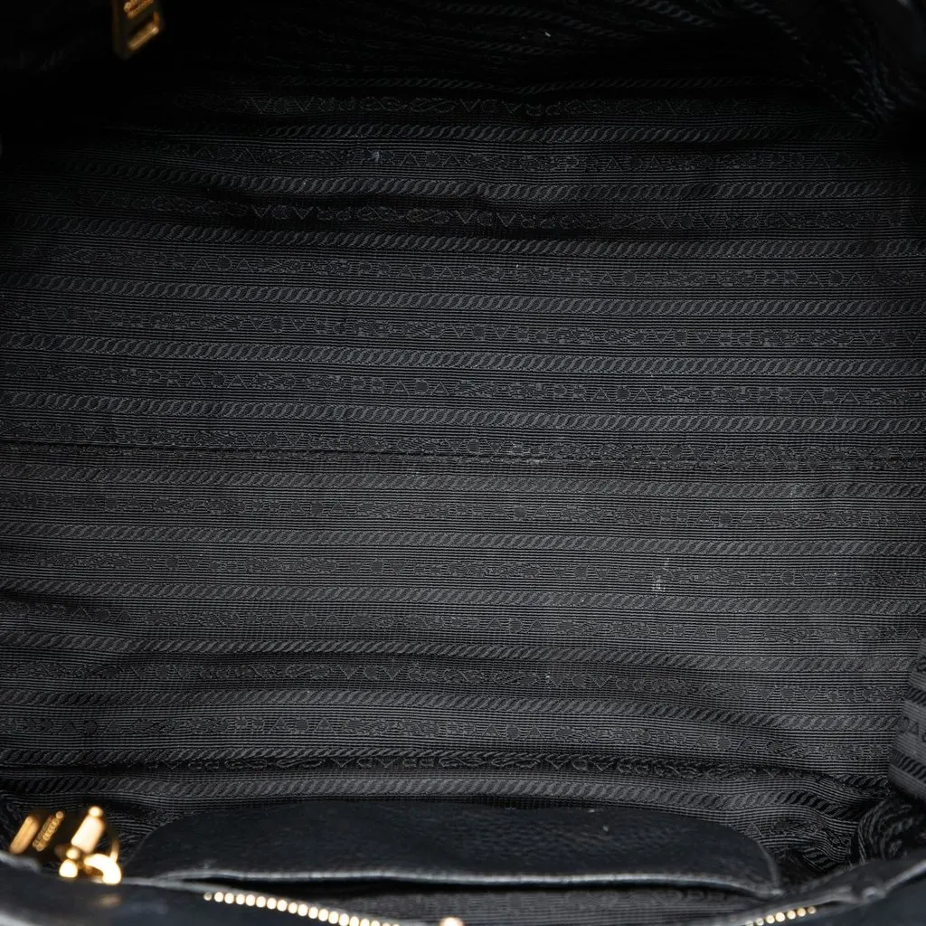 Prada Vitello Daino Front Pocket Open Convertible Tote Black Leather Good - Model View