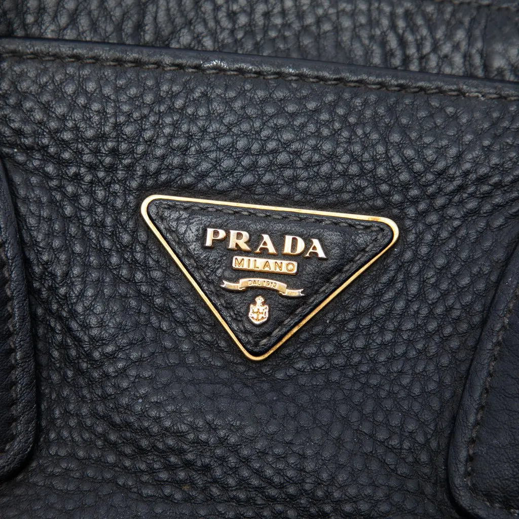 Prada Vitello Daino Front Pocket Open Convertible Tote Black Leather Good - Box View