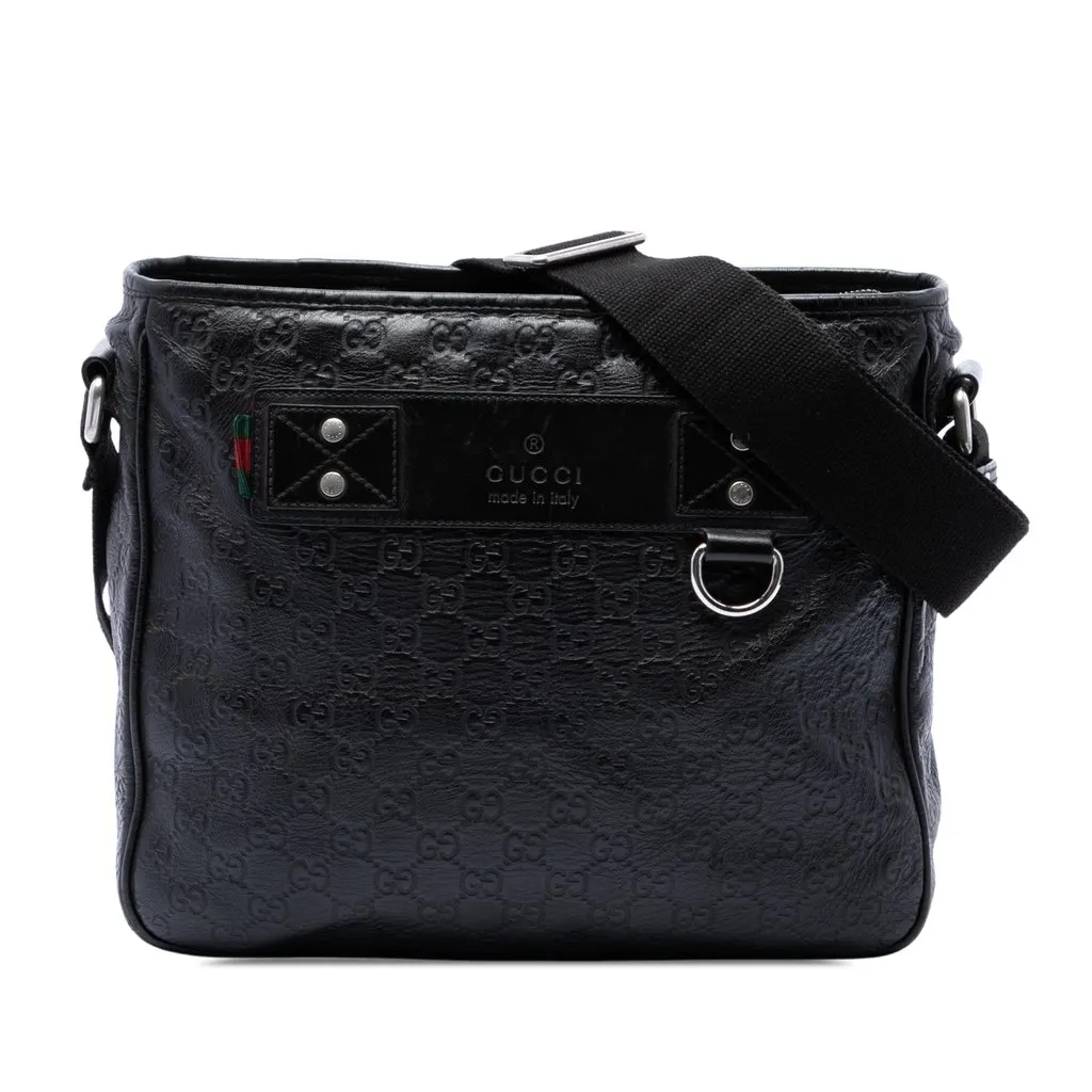 Gucci Guccissima Web Crossbody Black Leather Very good - Front View