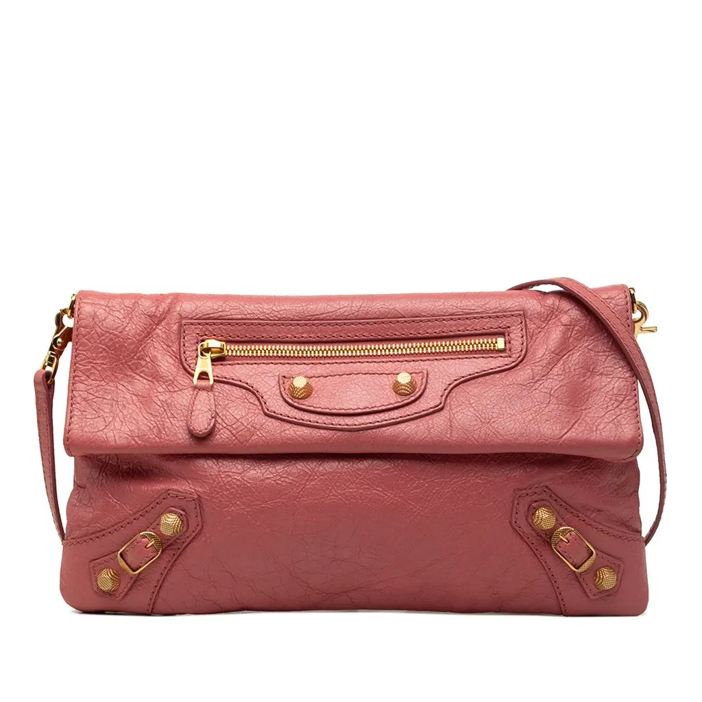 Balenciaga Lambskin Motocross Giant 12 Envelope Clutch With Strap Pink Leather Very good - Front View