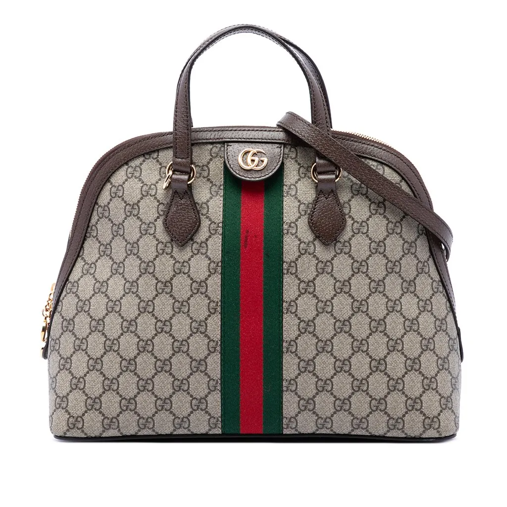 Gucci Medium GG Supreme Ophidia Web Satchel Beige Canvas Very good - Front View