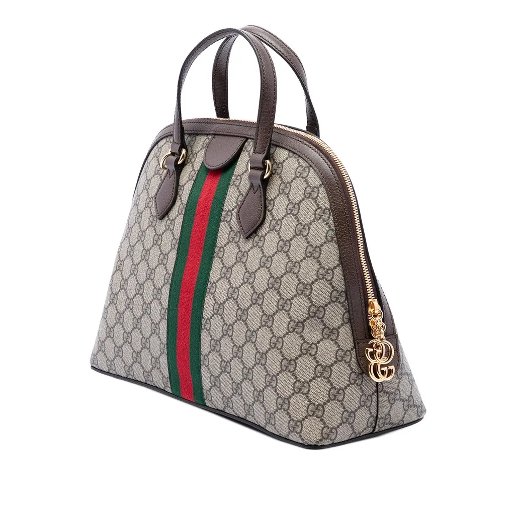 Gucci Medium GG Supreme Ophidia Web Satchel Beige Canvas Very good - Back View