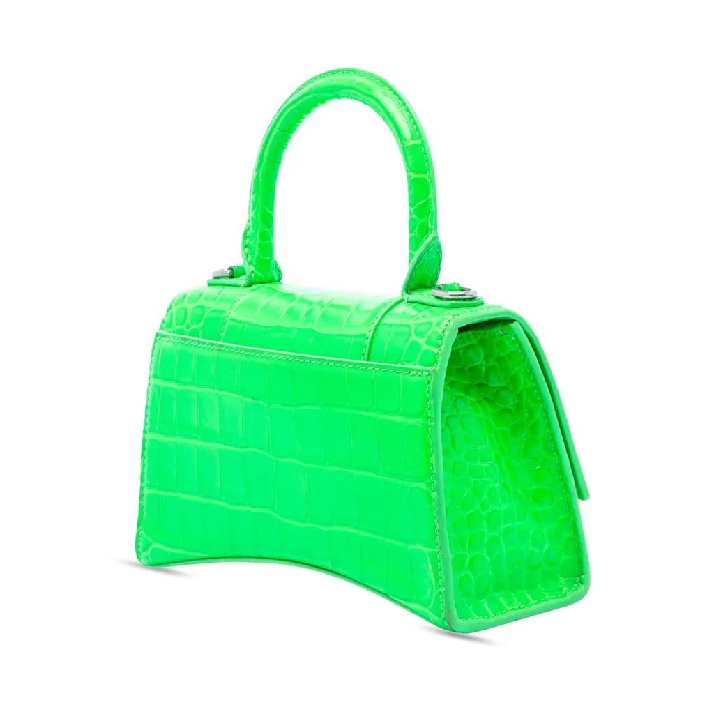 Balenciaga Croc Embossed Calfskin Hourglass Top Handle Bag XS Green Leather Very good - Back View