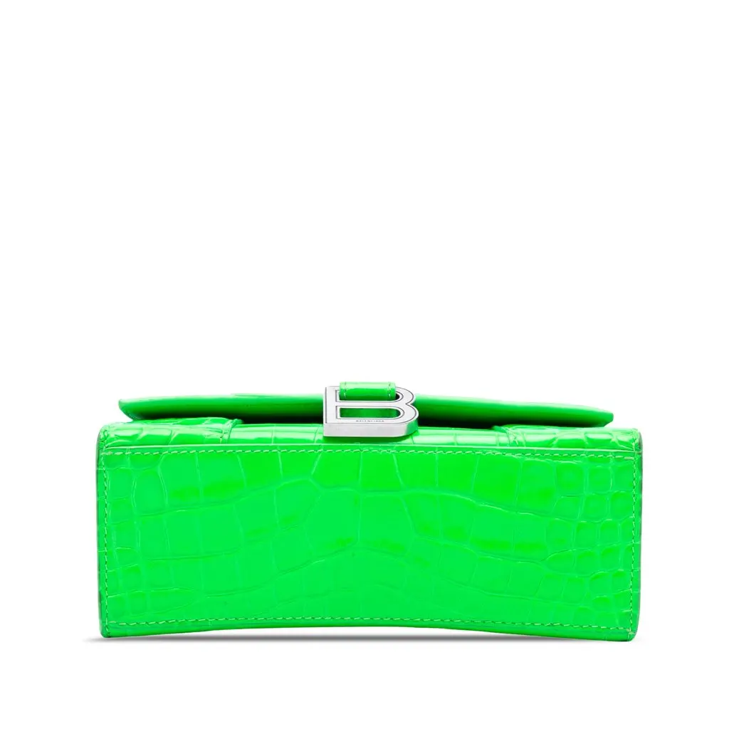 Balenciaga Croc Embossed Calfskin Hourglass Top Handle Bag XS Green Leather Very good - Inside View