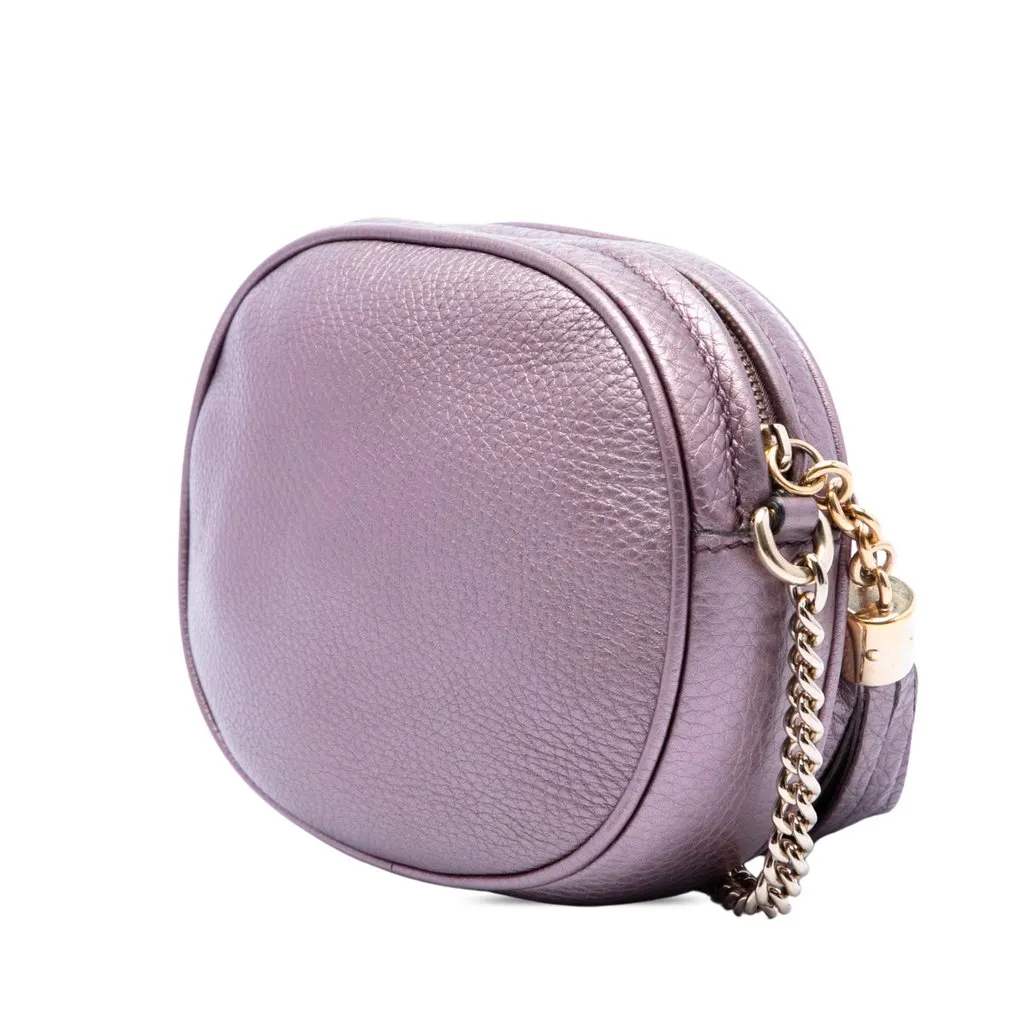 Gucci Mini Metallic Pebbled Calfskin Soho Chain Crossbody Purple Leather Good - Back View