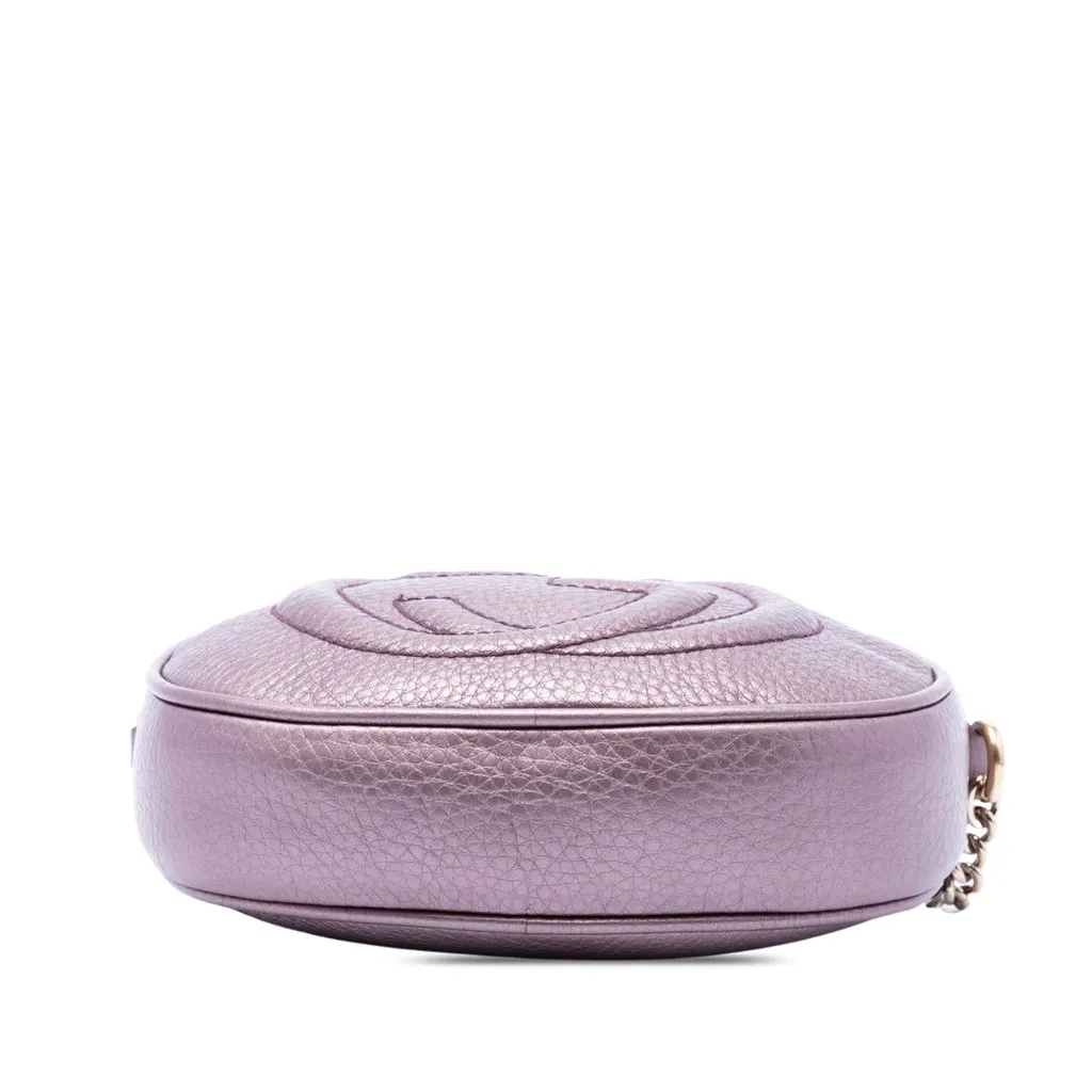 Gucci Mini Metallic Pebbled Calfskin Soho Chain Crossbody Purple Leather Good - Inside View