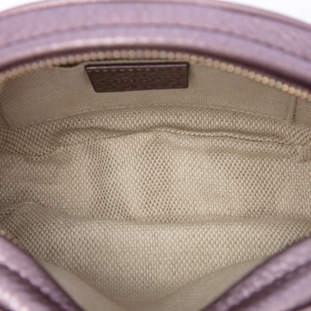Gucci Mini Metallic Pebbled Calfskin Soho Chain Crossbody Purple Leather Good - Model View