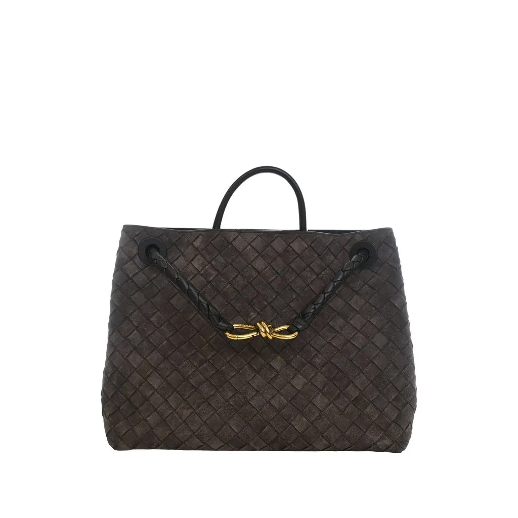 Bottega Veneta Medium Suede Intrecciato Andiamo Bag Brown Leather Very good - Front View