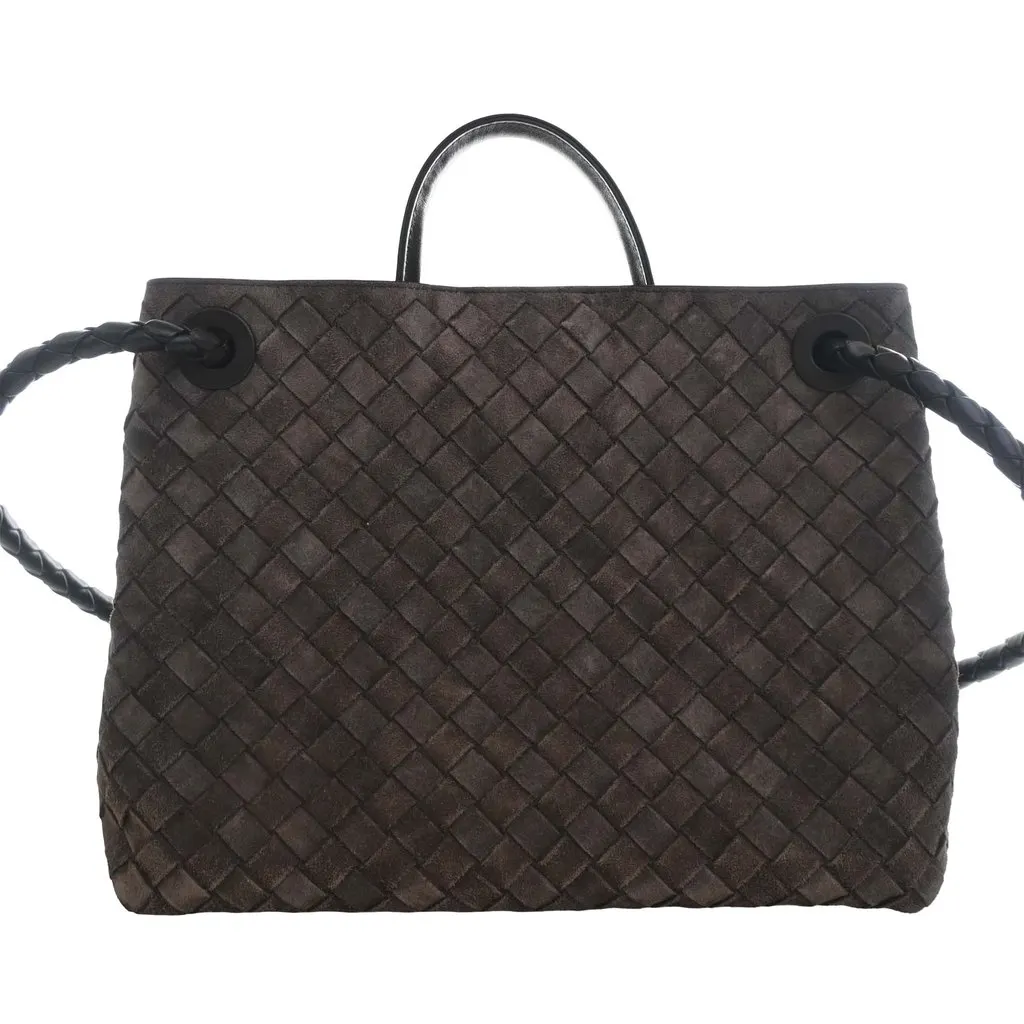 Bottega Veneta Medium Suede Intrecciato Andiamo Bag Brown Leather Very good - Back View