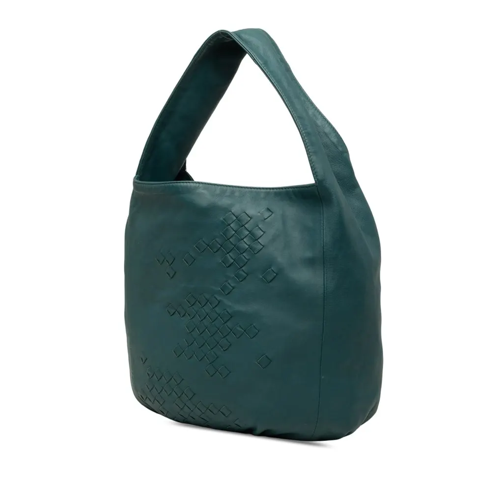 Bottega Veneta Intrecciato Trimmed Nappa Hobo Blue Leather Good - Back View