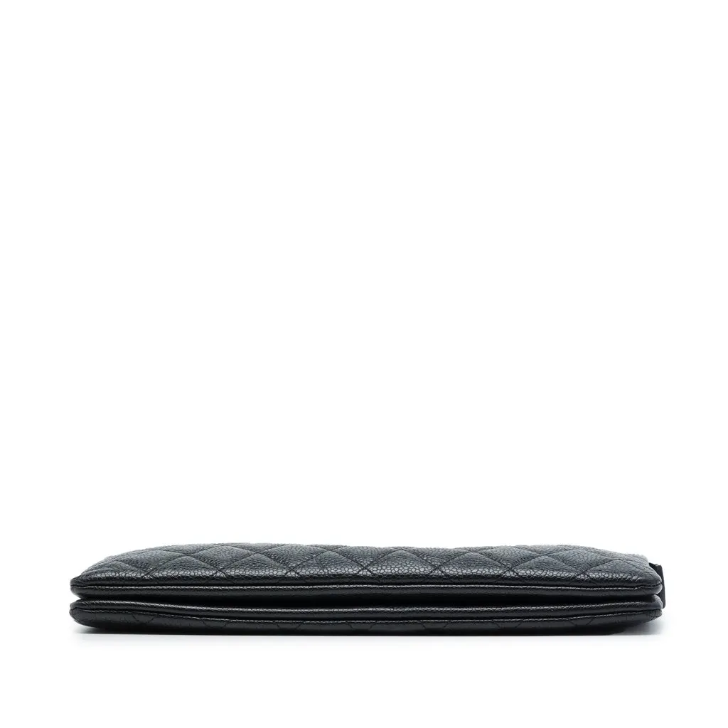 Chanel CC Quilted Caviar Double Pocket Zip Pouch Black Leather Very good - Inside View