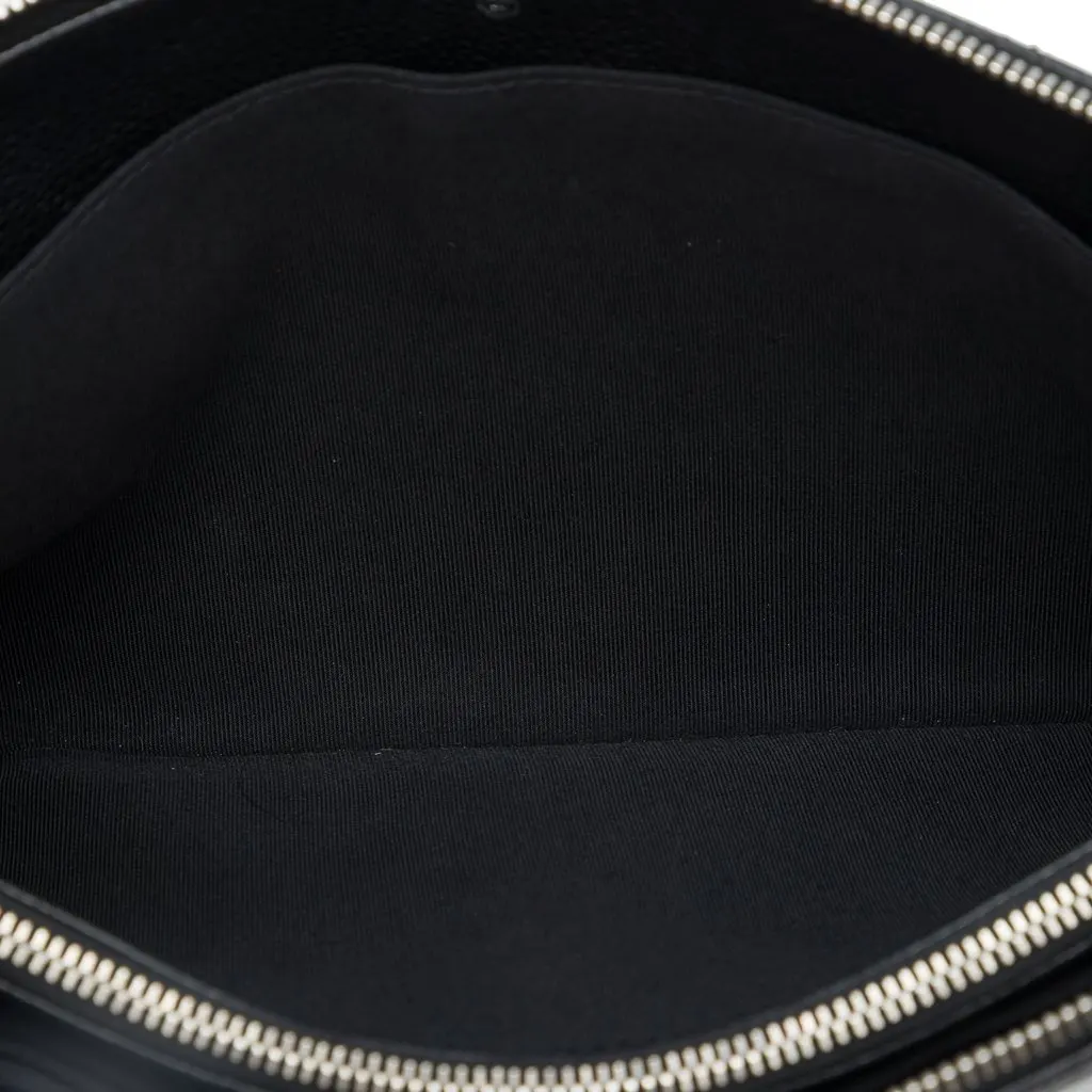 Chanel CC Quilted Caviar Double Pocket Zip Pouch Black Leather Very good - Model View