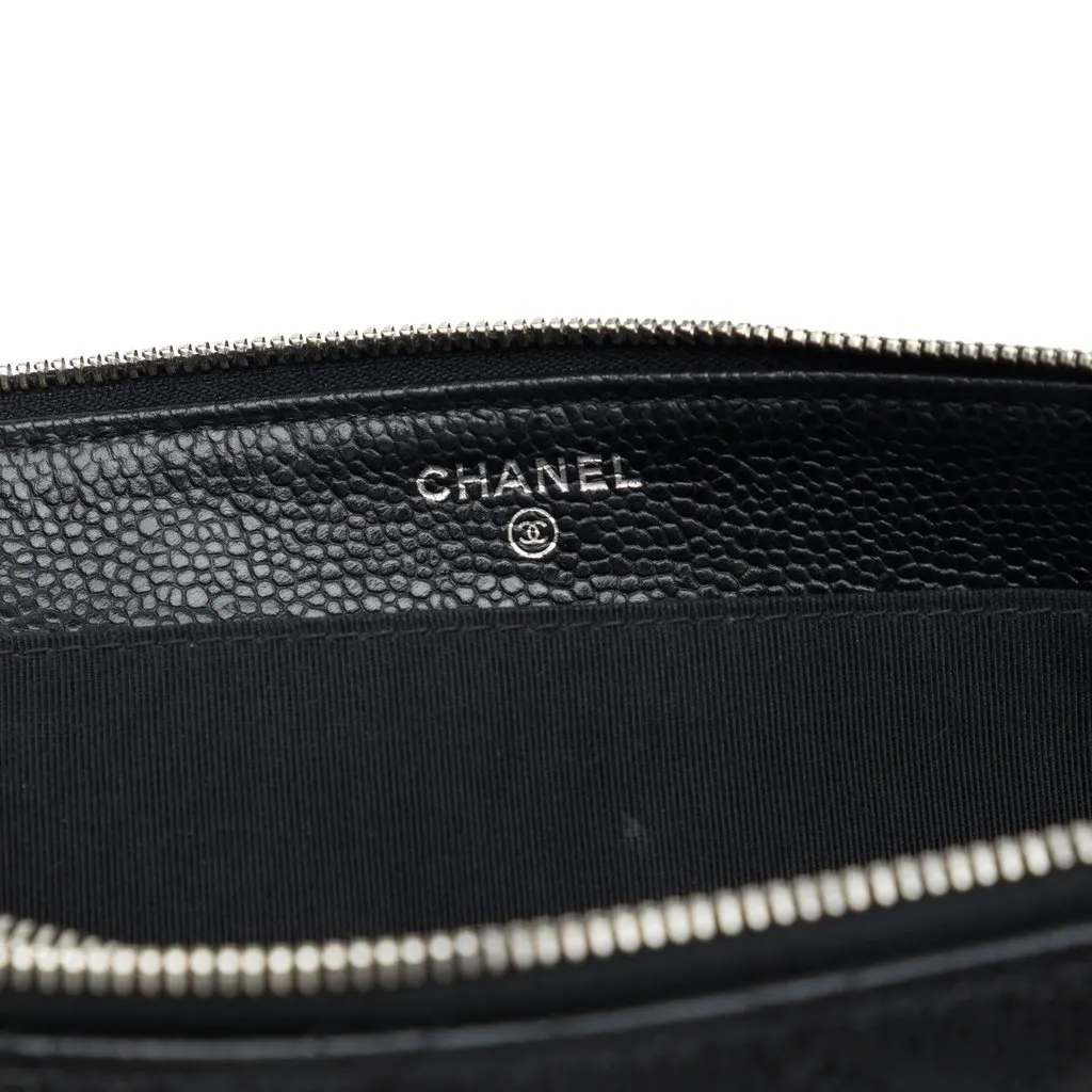 Chanel CC Quilted Caviar Double Pocket Zip Pouch Black Leather Very good - Box View