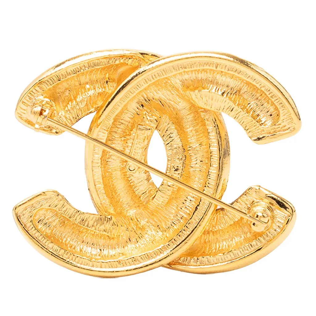 Chanel CC Gold Plated Quilted Brooch Gold Metal Very good - Back View