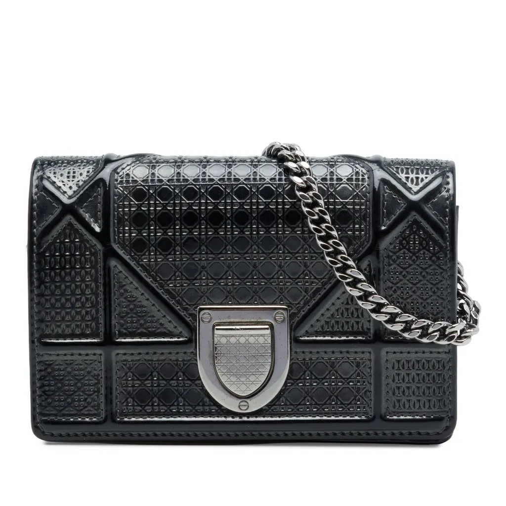 Dior Baby Metallic Patent Microcannage Diorama Flap Black Leather Very good - Front View