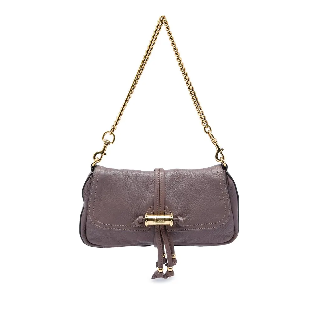 Gucci Calfskin Bamboo Croisette Shoulder Bag Purple Leather Very good - Front View