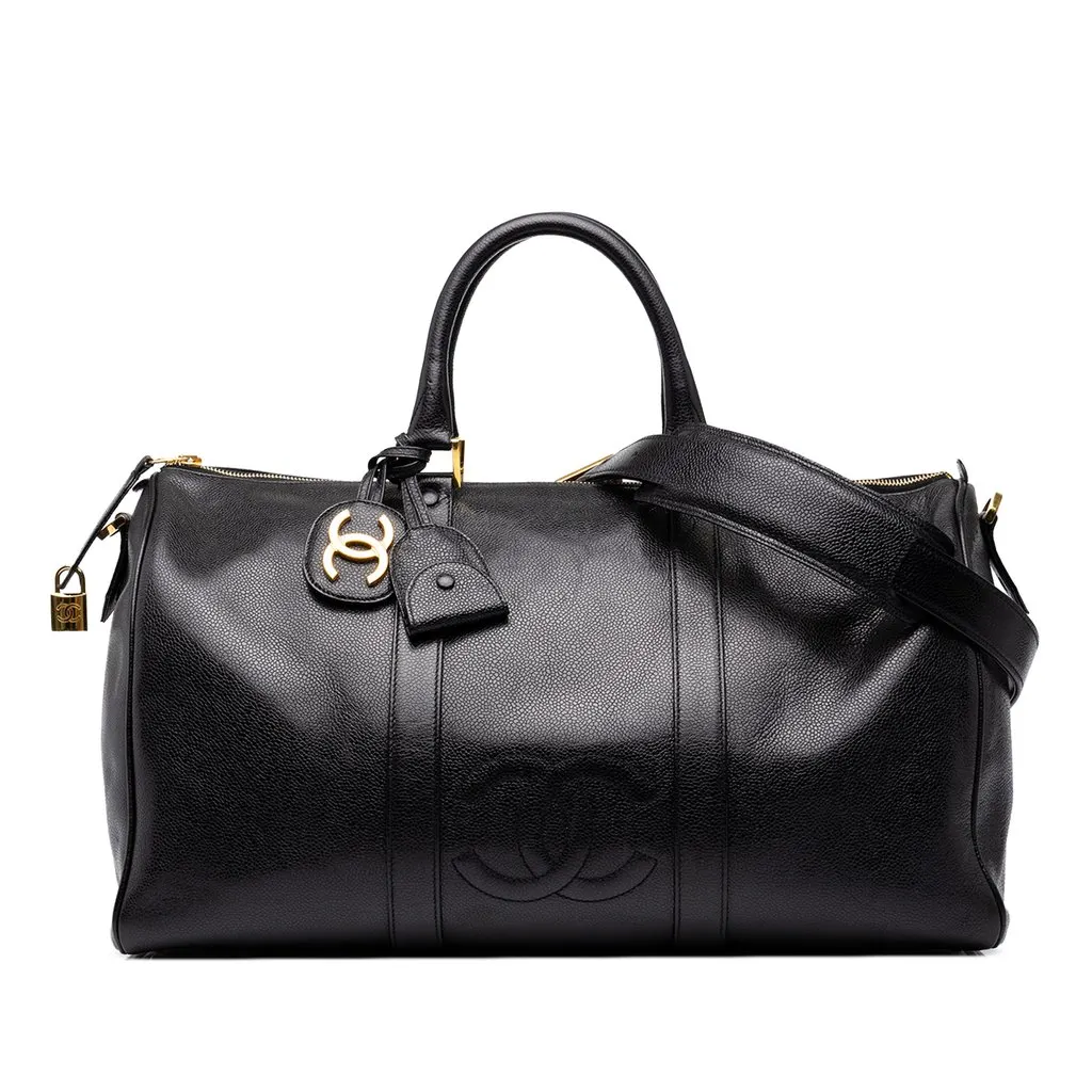 Chanel CC Caviar Duffle Bag Black Leather Good - Front View