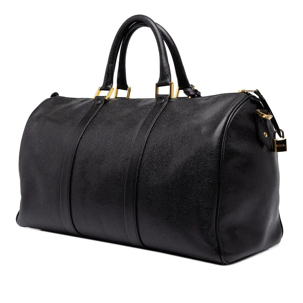 Chanel CC Caviar Duffle Bag Black Leather Good - Back View