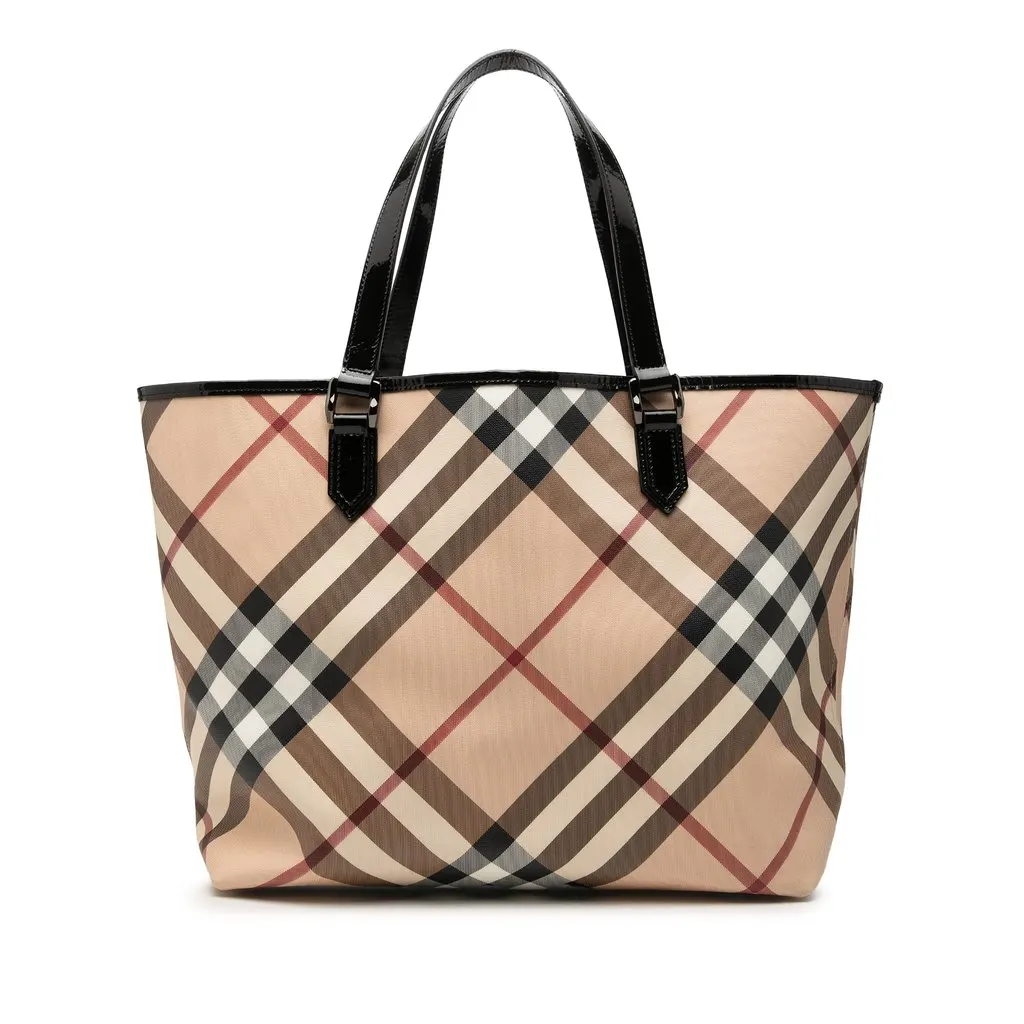 Burberry Supernova Check Coated Canvas Tote Beige Very good - Front View