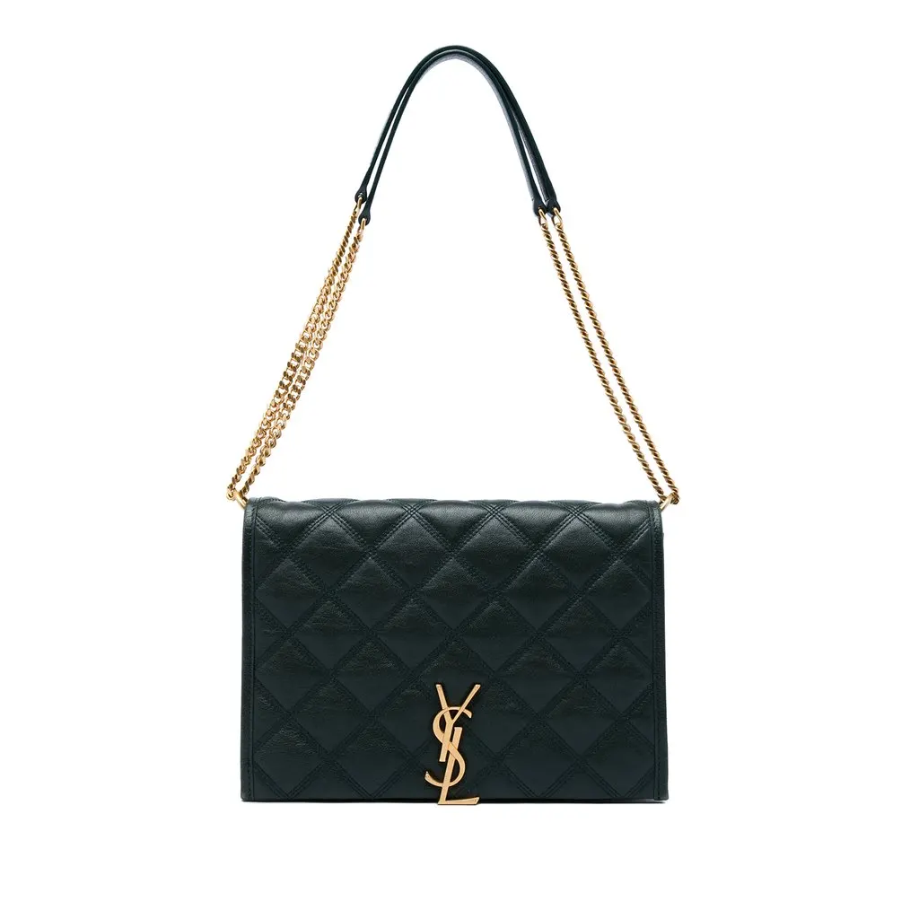 Saint Laurent Small Quilted Lambskin Becky Chain Shoulder Bag Green Leather Very good - Front View