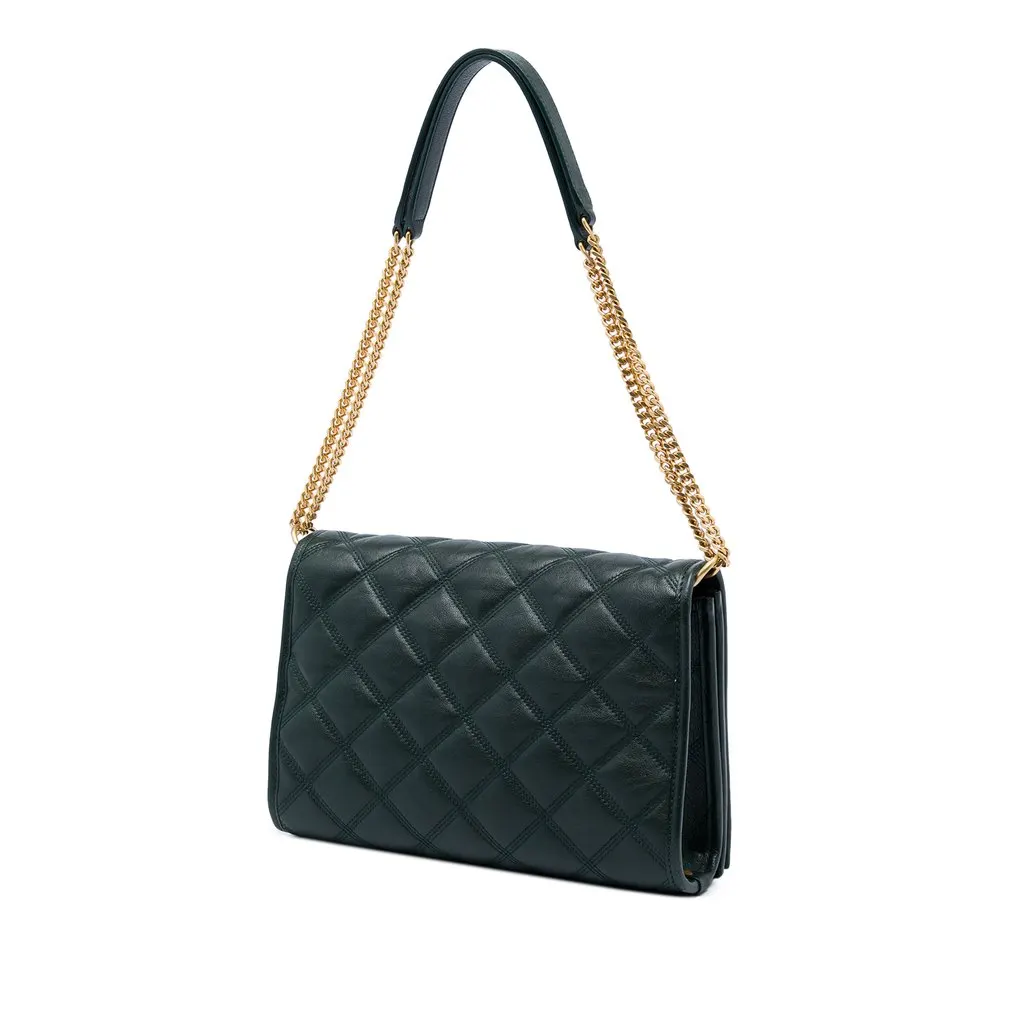 Saint Laurent Small Quilted Lambskin Becky Chain Shoulder Bag Green Leather Very good - Back View