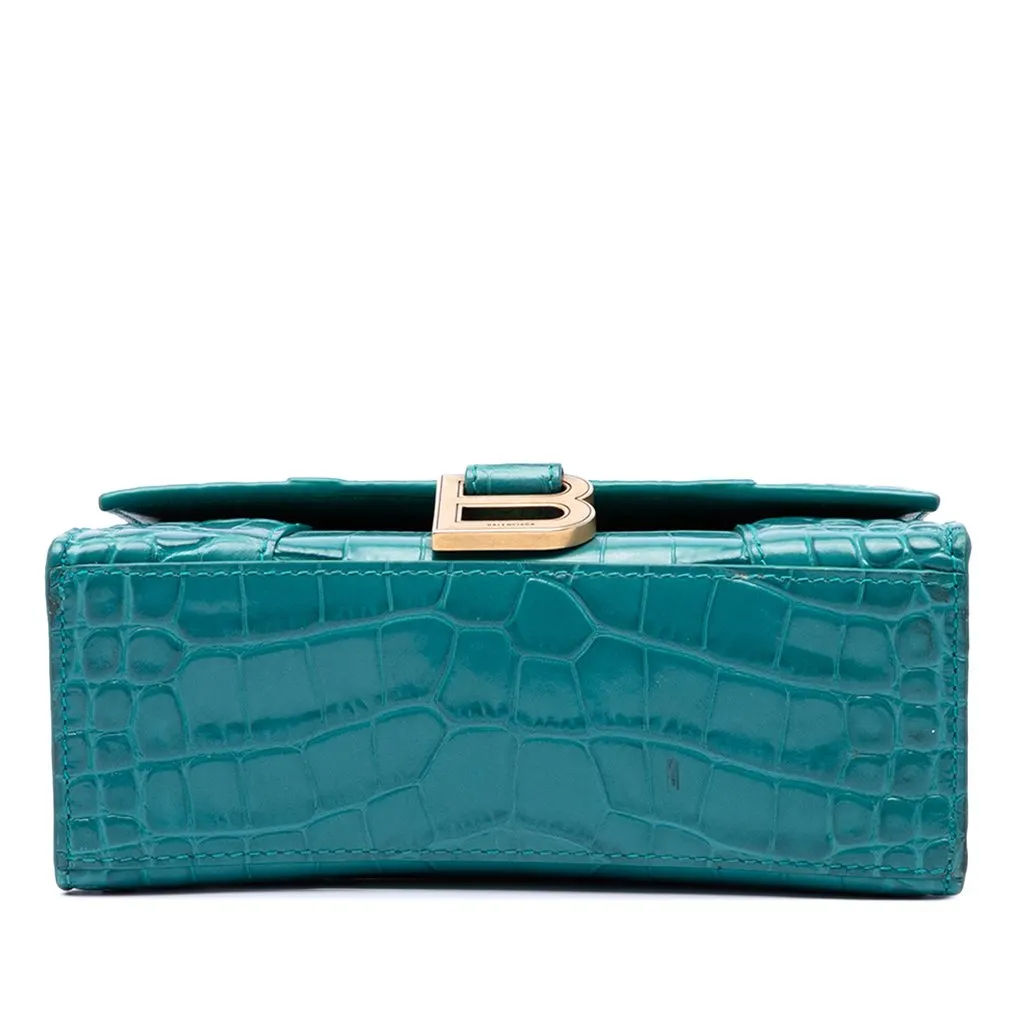 Balenciaga Croc Embossed Calfskin Hourglass Top Handle Bag XS Blue Leather Very good - Inside View