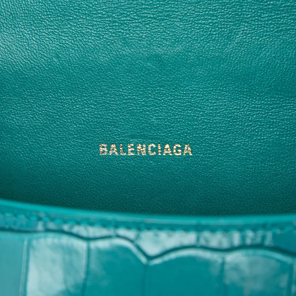Balenciaga Croc Embossed Calfskin Hourglass Top Handle Bag XS Blue Leather Very good - Box View