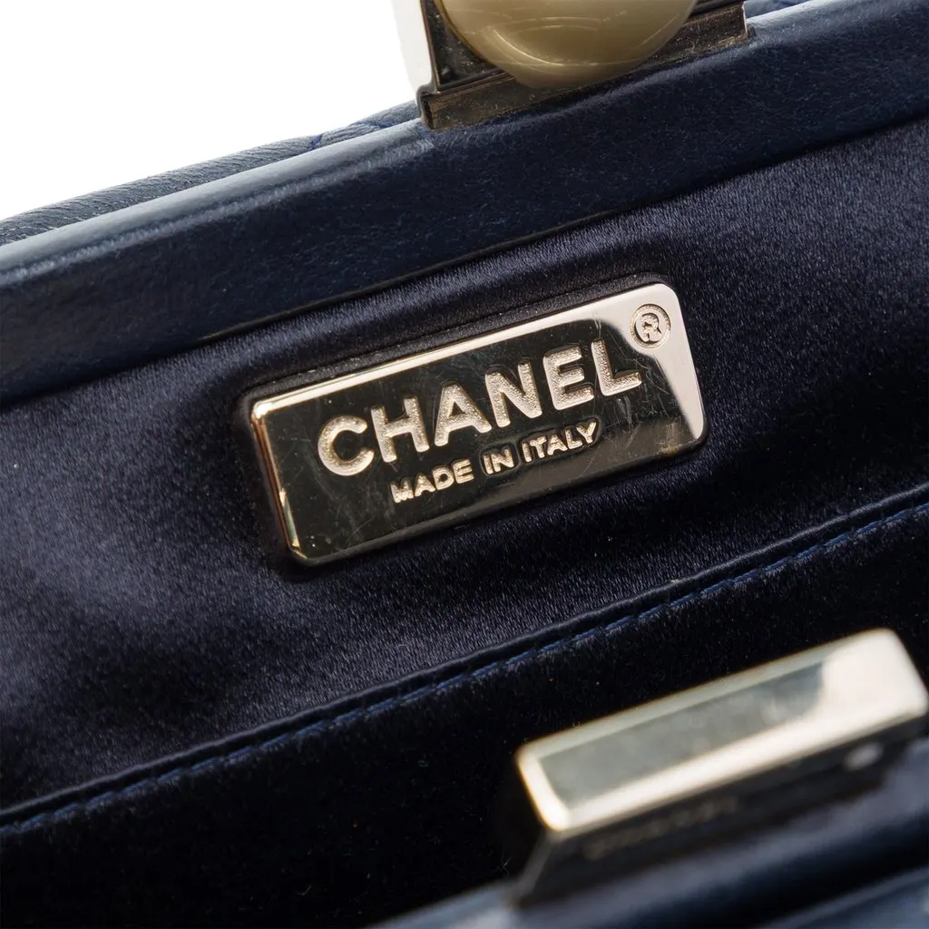Chanel CC Quilted Lambskin Pearl Evening Baguette Clutch Blue Leather Very good - Box View