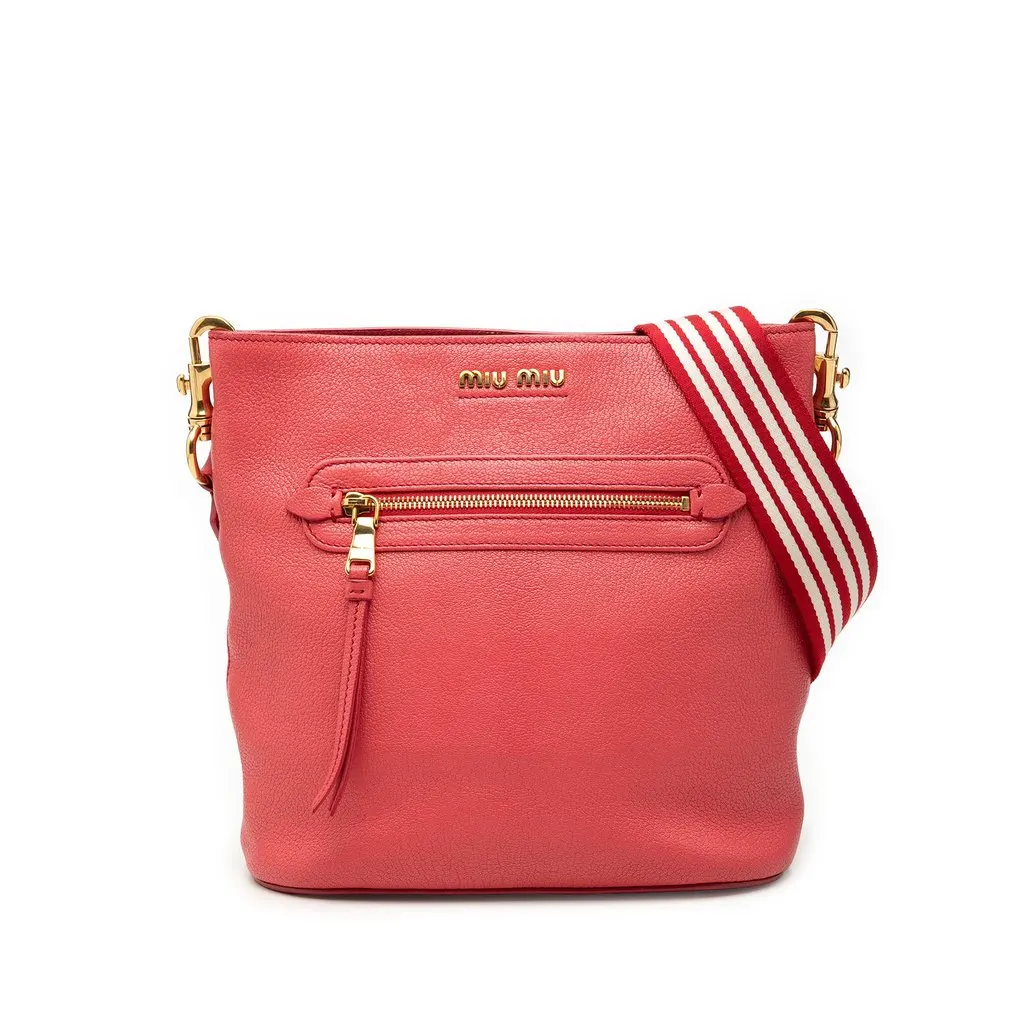 Miu Miu Goatskin Madras Crossbody Pink Leather Very good - Front View