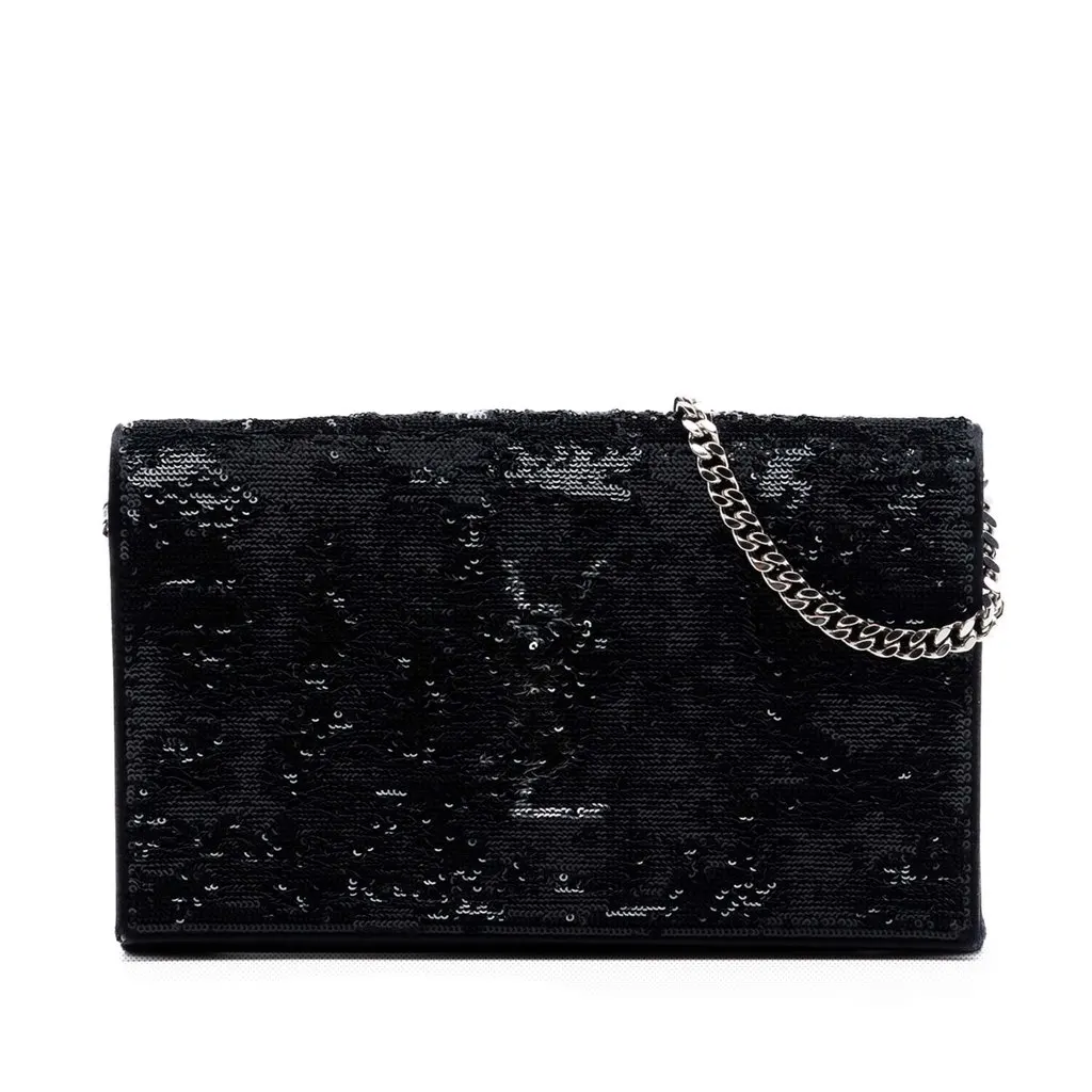 Saint Laurent Sequin Monogram Kate Wallet on Chain Black Bead Very good - Front View
