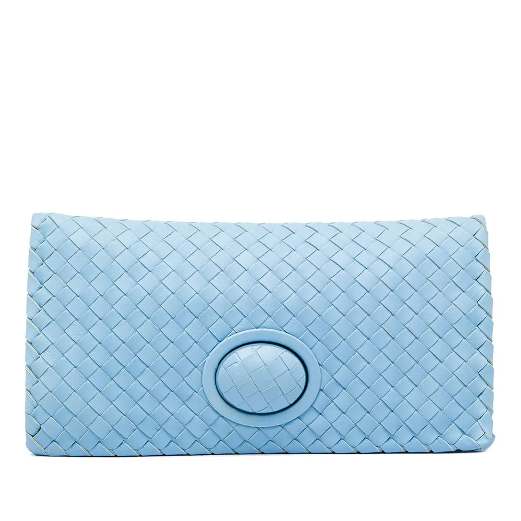 Bottega Veneta Nappa Intrecciato Turn Lock Clutch Blue Leather Very good - Front View