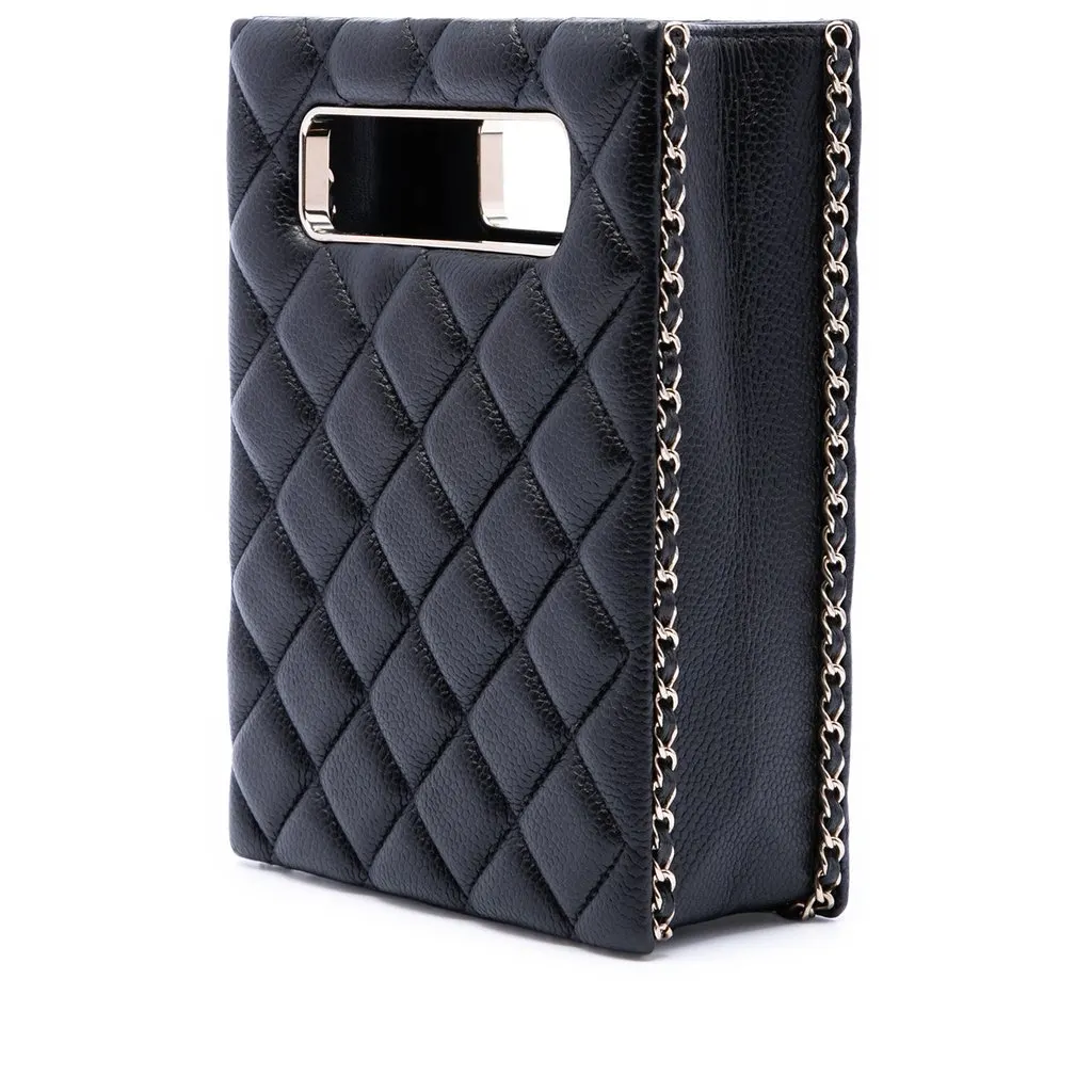 Chanel Quilted Caviar Chain Around Cut Out Evening Box Bag Black Leather Very good - Back View
