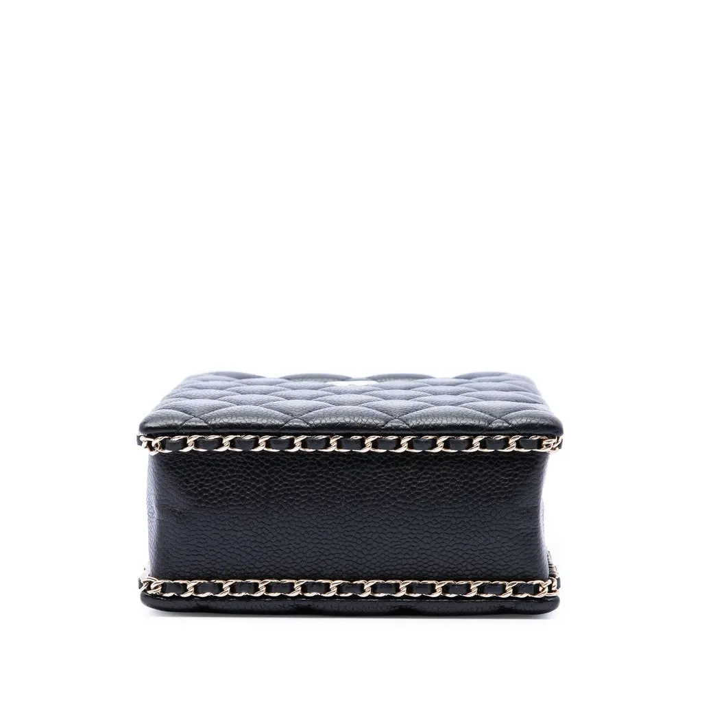 Chanel Quilted Caviar Chain Around Cut Out Evening Box Bag Black Leather Very good - Inside View