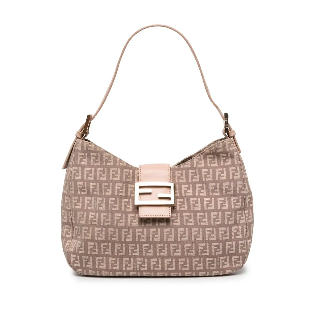 Fendi Zucchino Canvas Shoulder Bag Pink Canvas Very good - Front View