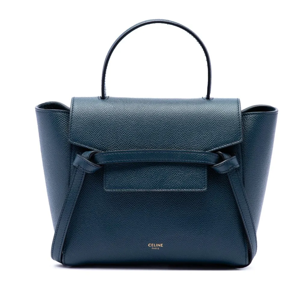 Celine Nano Grained Calfskin Belt Bag Blue Leather Very good - Front View