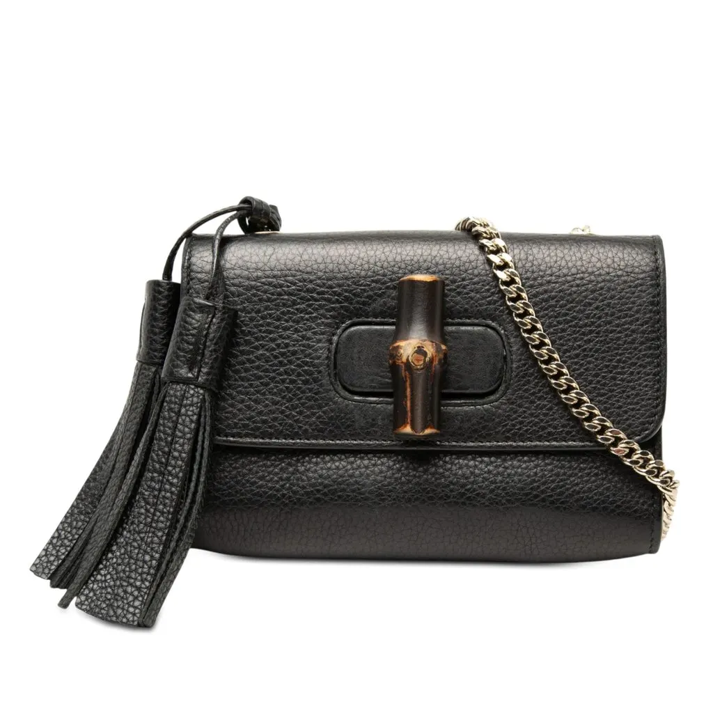 Gucci Small Calfskin Miss Bamboo Crossbody Black Leather Very good - Front View