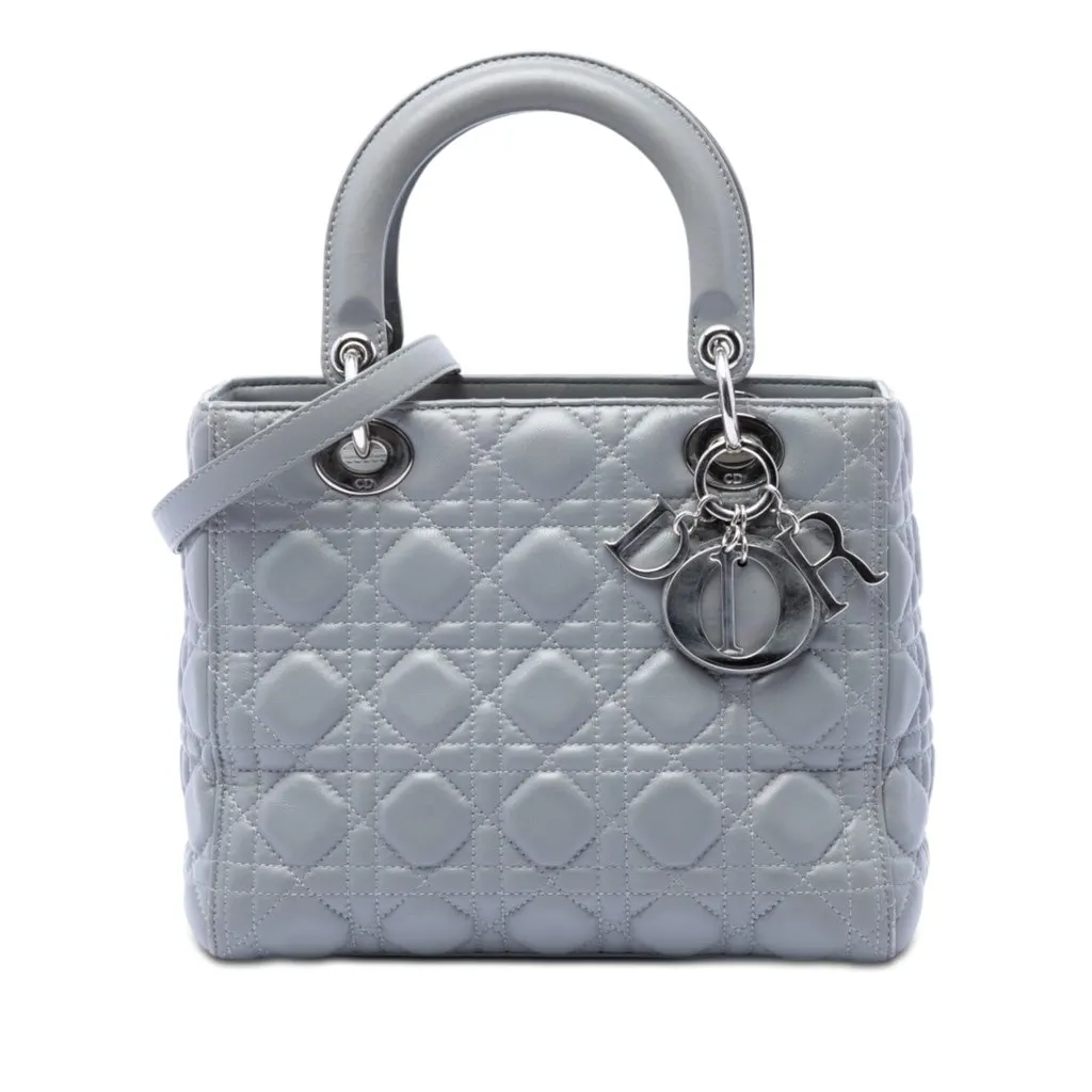 Dior Medium Metallic Lambskin Cannage Lady Dior MultiColor Leather Very good - Front View