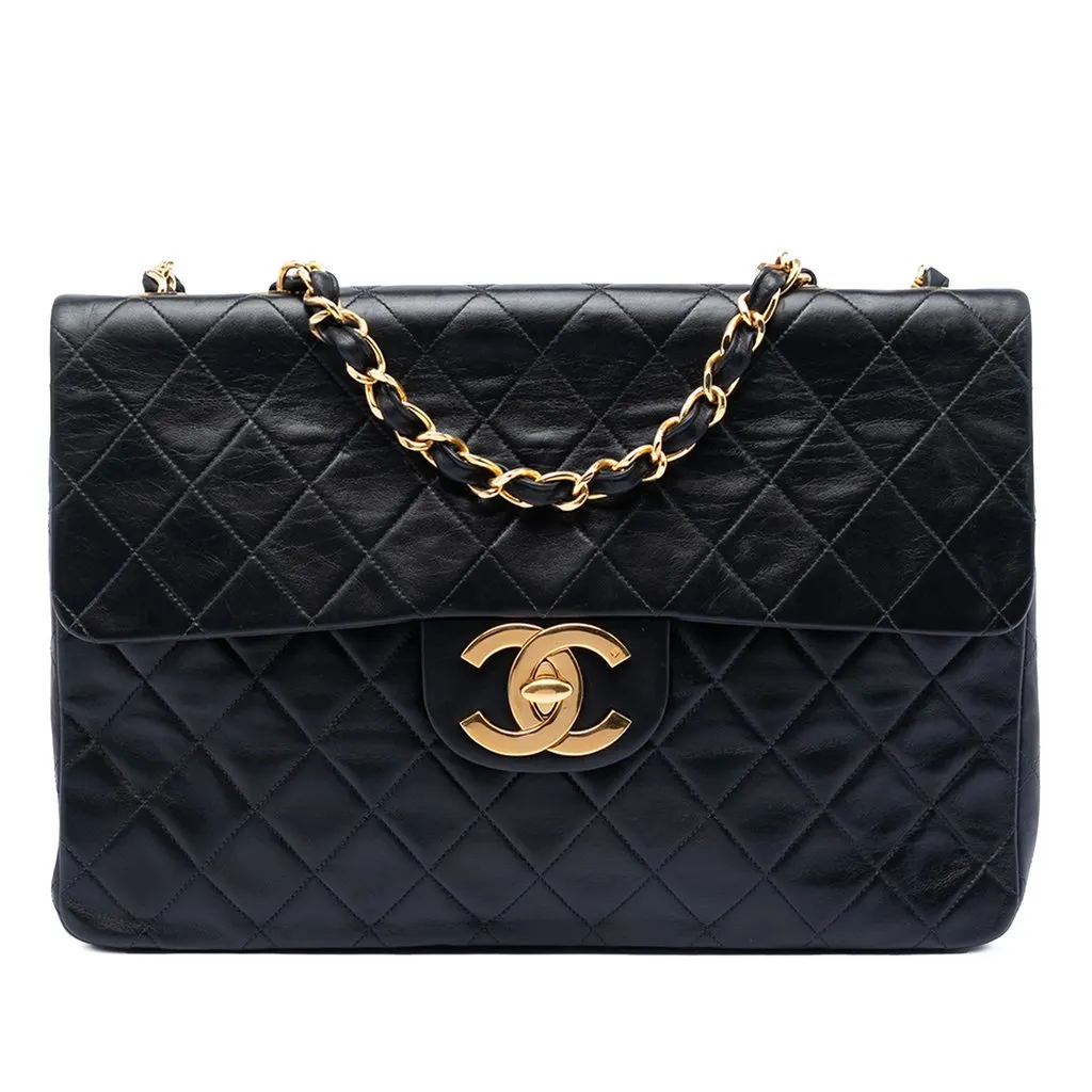 Chanel Maxi XL Classic Lambskin Single Flap Black Leather Very good - Front View