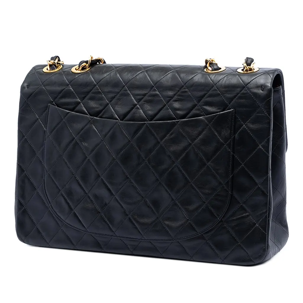 Chanel Maxi XL Classic Lambskin Single Flap Black Leather Very good - Back View