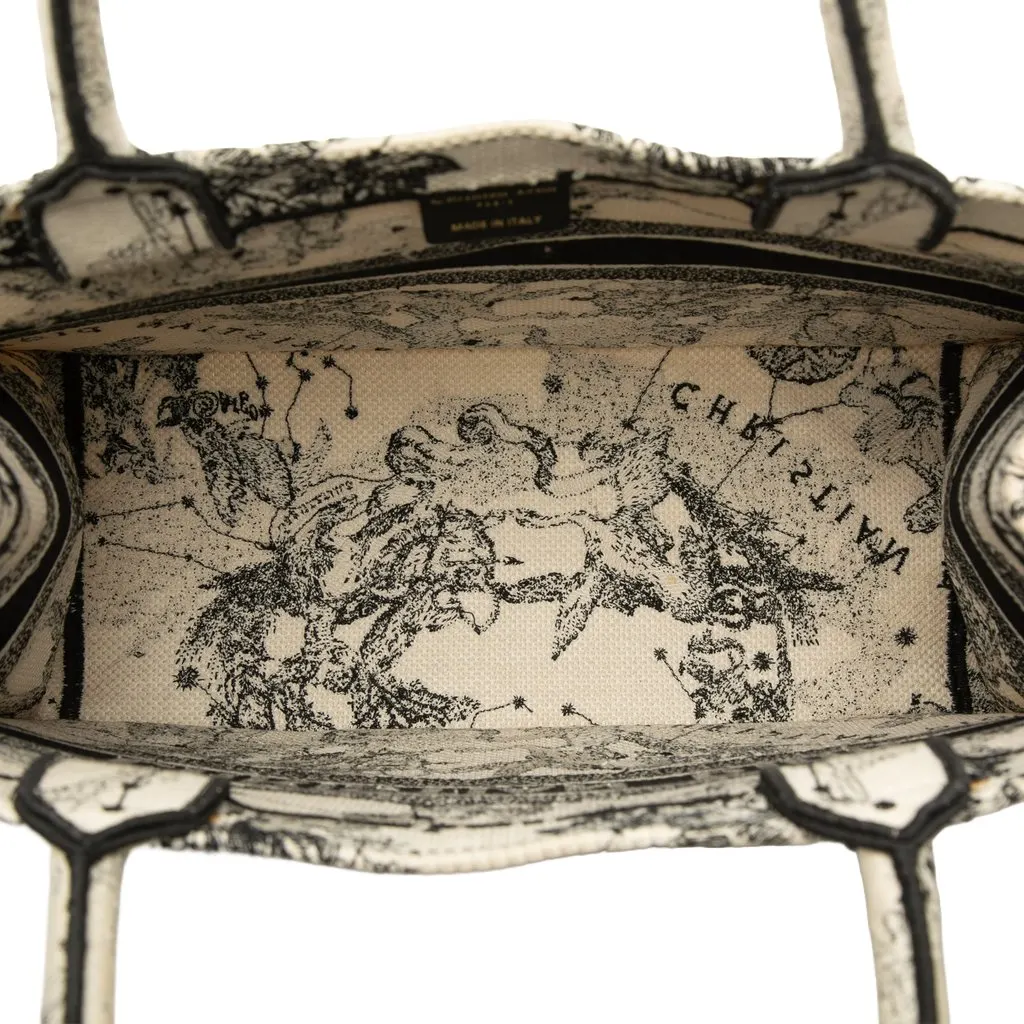 Dior Medium Canvas Embroidered Zodiac Toile De Jouy Book Tote White Canvas Good - Model View
