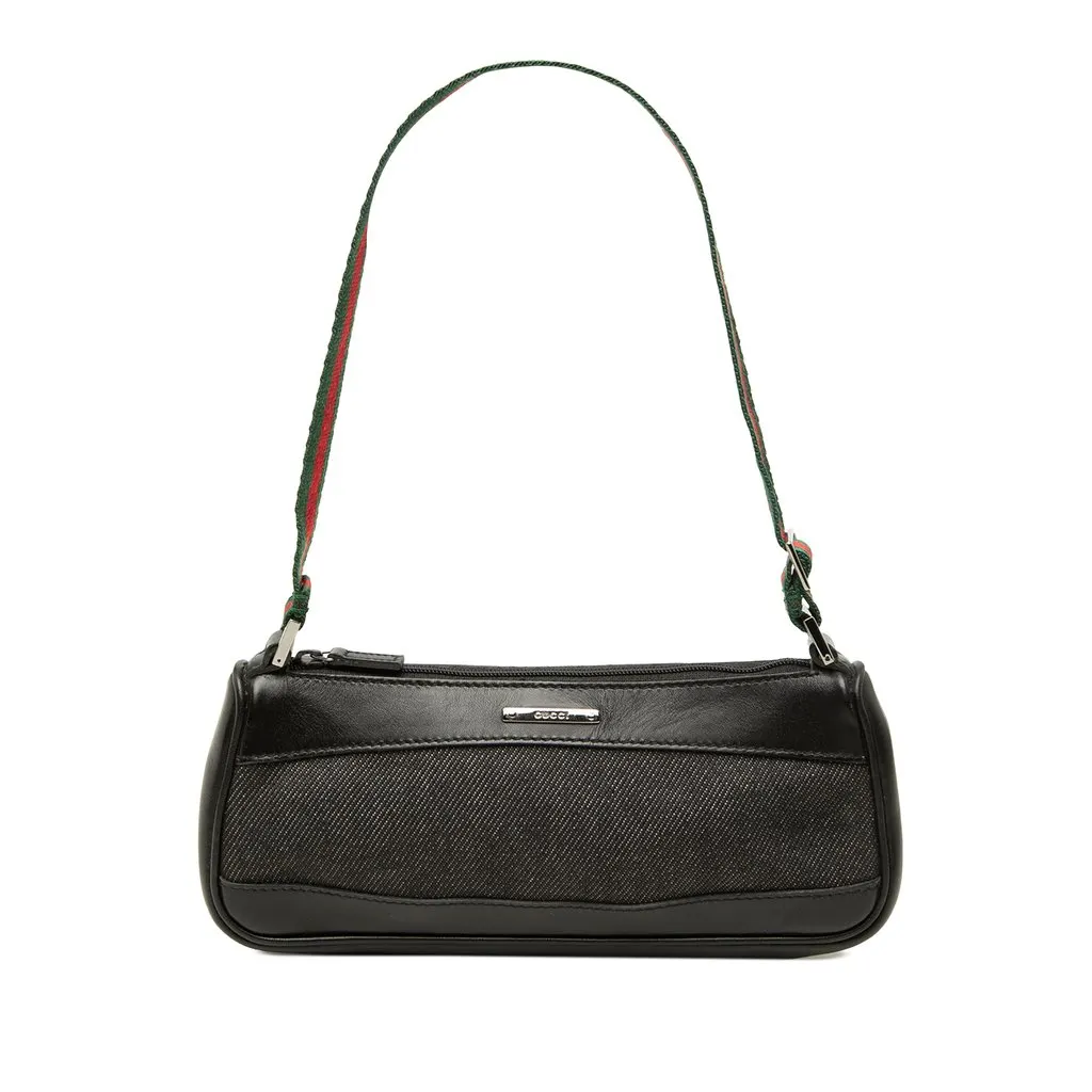 Gucci Denim Web Shoulder Bag Black Denim Very good - Front View